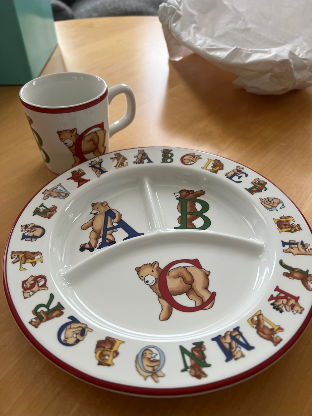 Tiffany & Co. Alphabet Bears Divided Plate and Cup Set - Vintage - BNIB